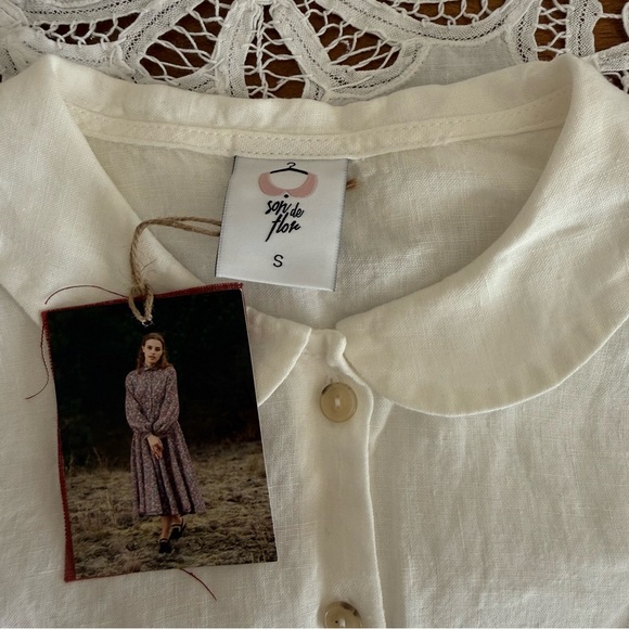 Son De Flor Linen Shirt with Peter Pan Collar - Picture 3 of 4